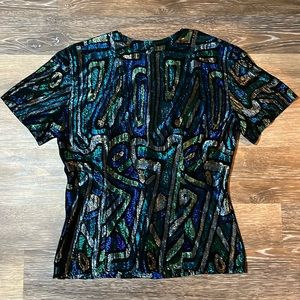Vintage Christian Dior Metallic Geometric Patterned Top